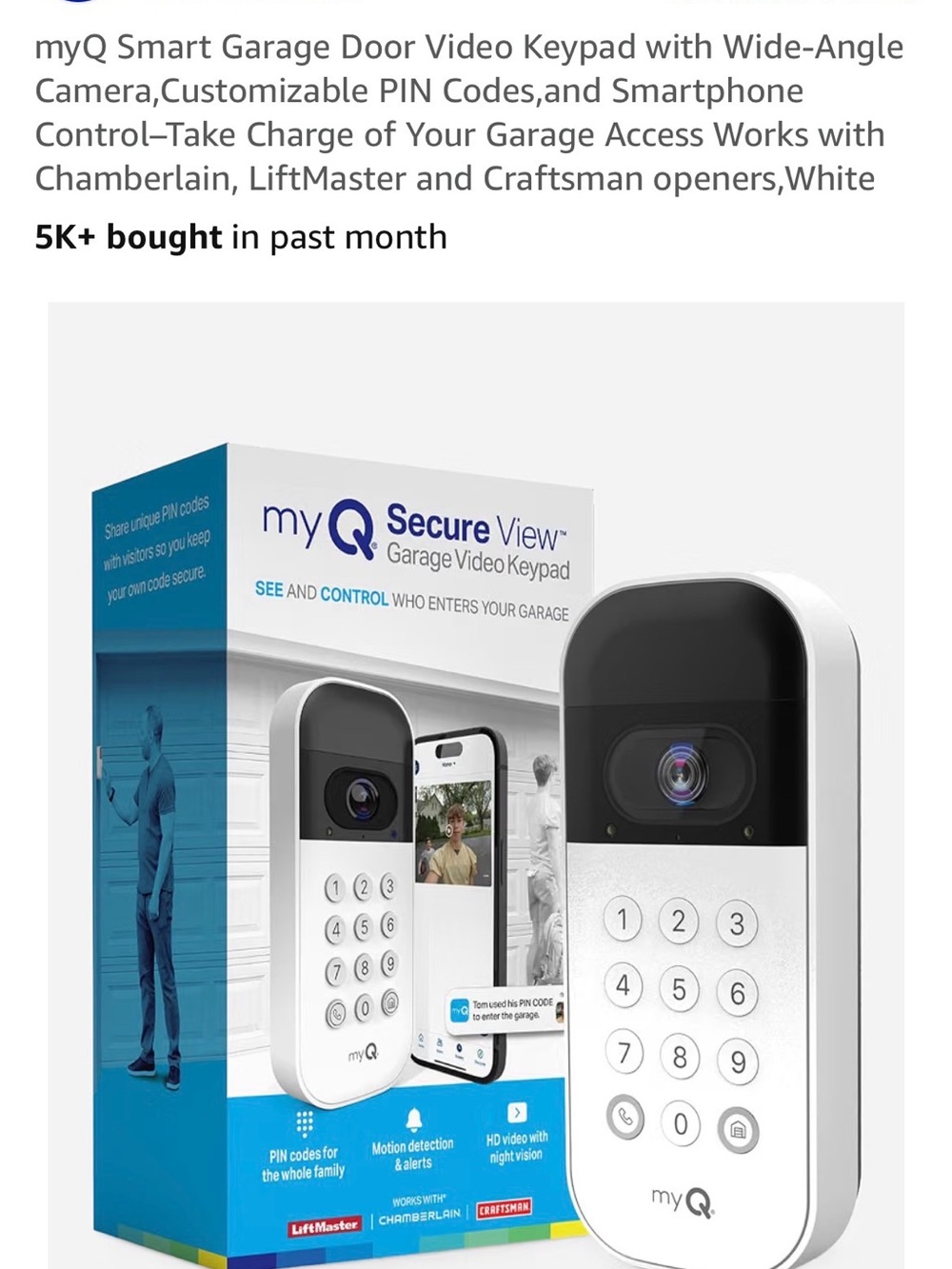 Secure View Garage Video Keypad - White